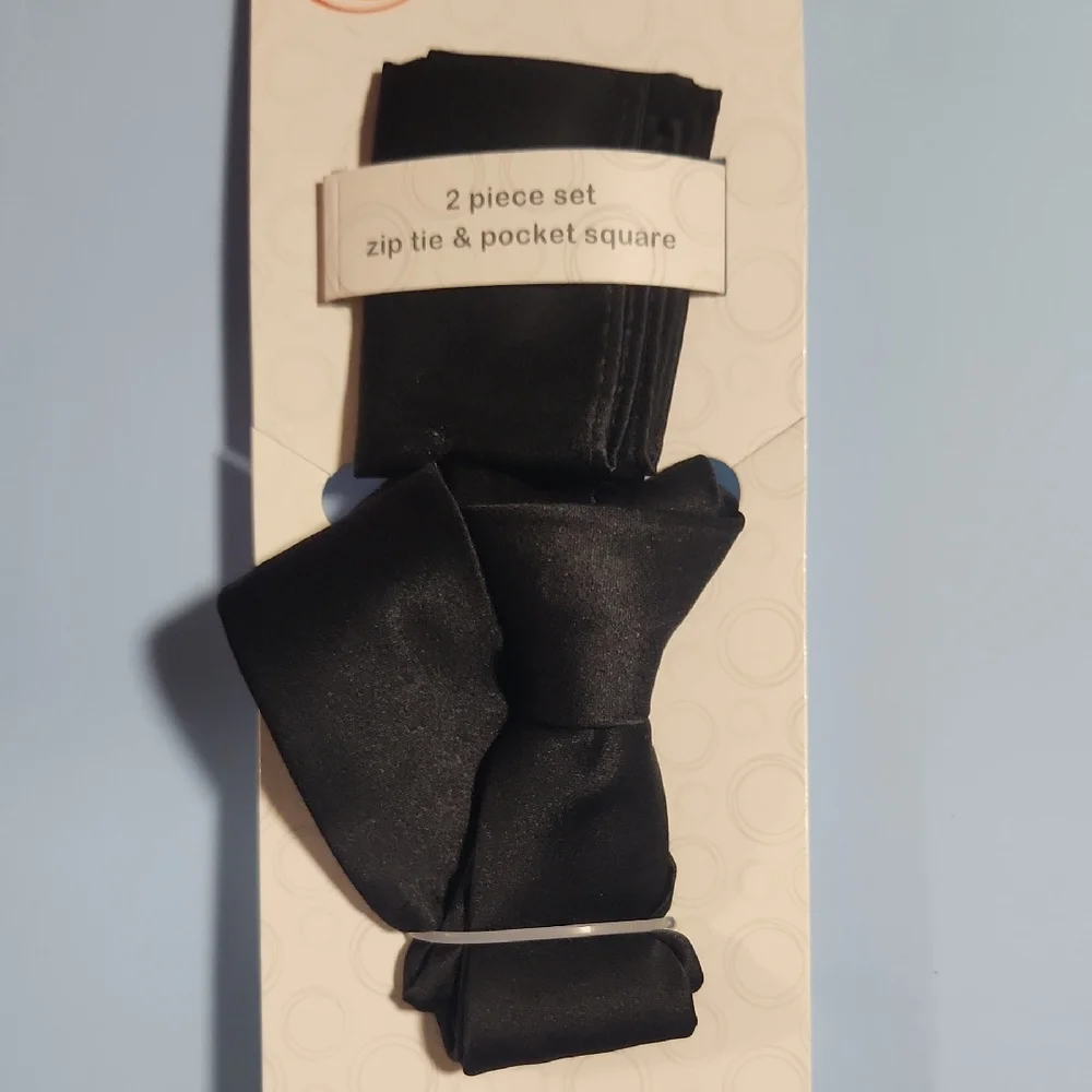 Wonder Nation Kids Black Zip On Tie and Pocket Square Set